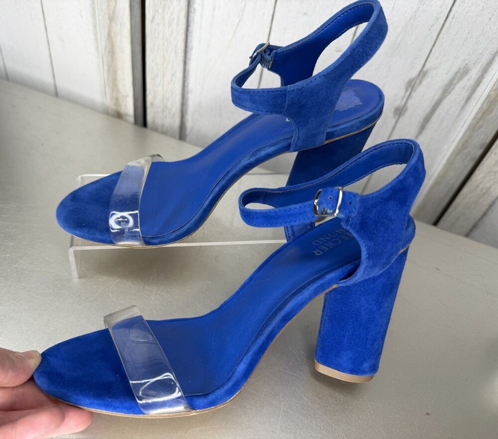 Bleecker & Bond Heels Womens 6 Viola Ankle Strap Blue Suede Block Heels